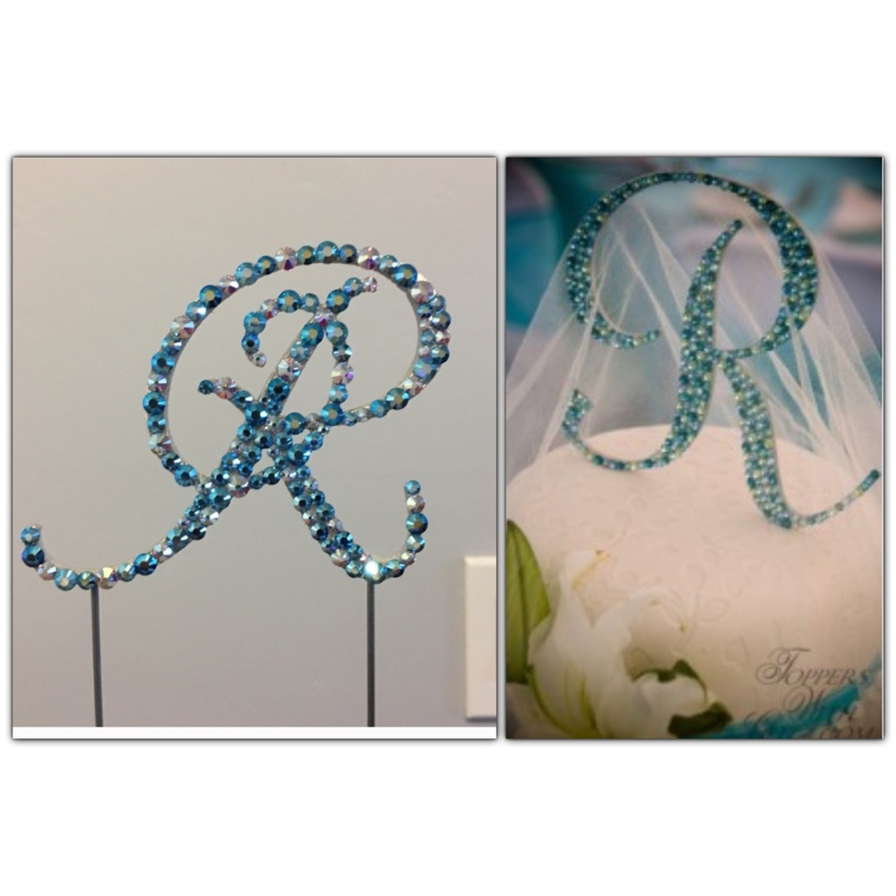 “Removing Soon” Swarovski Monogram “R” in Blues by Toppers w/Glitz